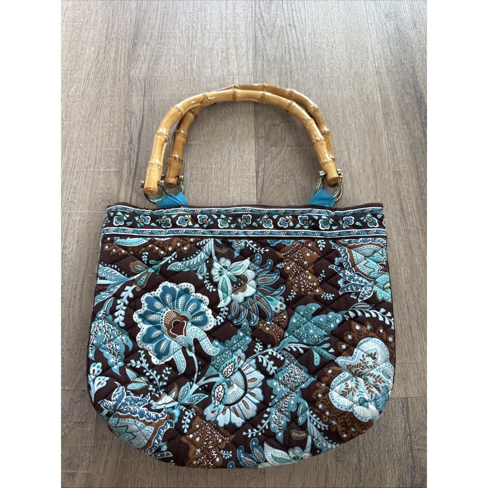 VERA BRADLEY Retired JAVA BLUE Pattern Small Double Bamboo Handle Bag Purse